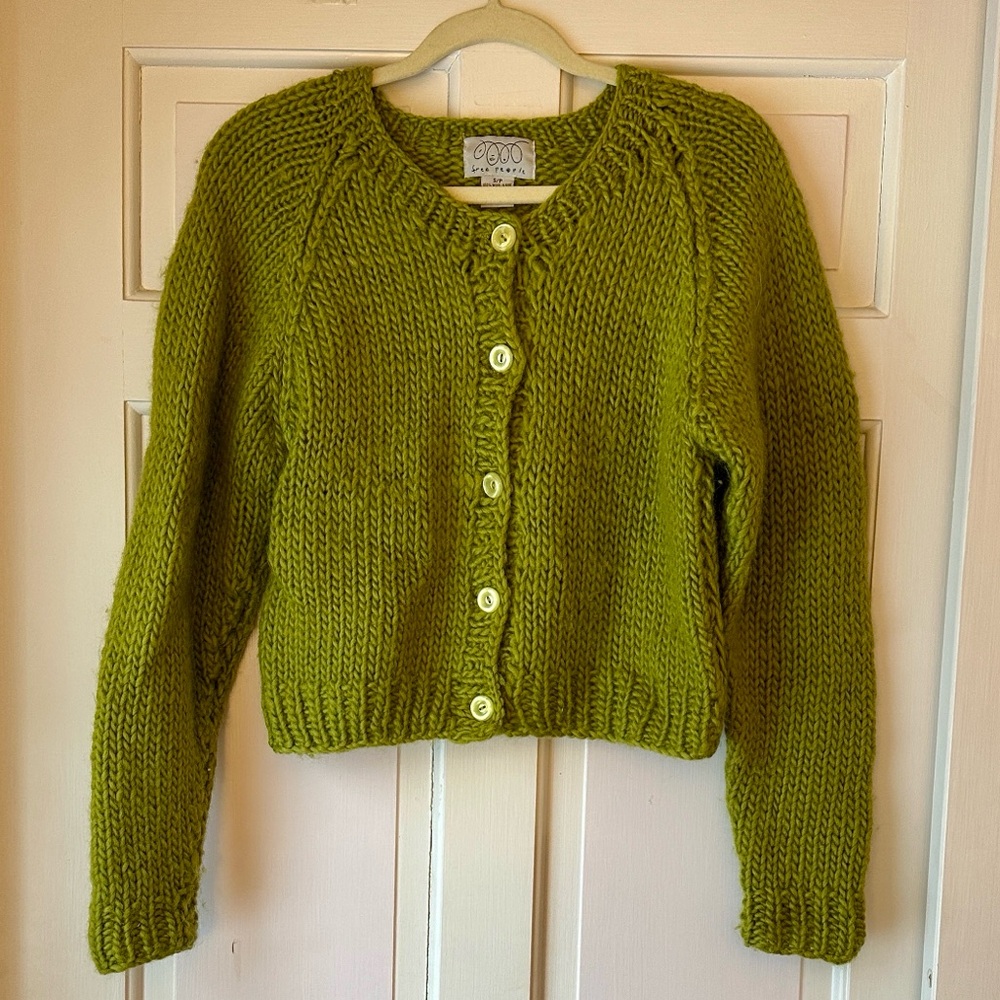 Free People Olive Green 100% Wool Cardigan